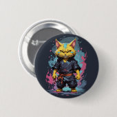 水クール色イエロー忍者キャットウォリアー 缶バッジ (正面&裏面)