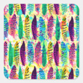 水クール色ネオン（ばちゃばちゃ）跳ねるの部族の羽 スクエアシール (正面)
