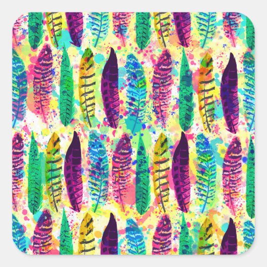 水クール色ネオン(ばちゃばちゃ)跳ねるの部族の羽 スクエアシール (正面)