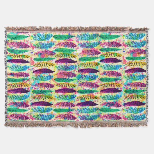 水クール色ネオン(ばちゃばちゃ)跳ねるの部族の羽 スローブランケット (正面)