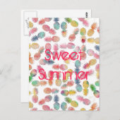 水クール色パイナップルパターン ポストカード (正面/裏面)