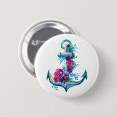 水クール色フローラいかりイラストレーション 缶バッジ (正面&裏面)