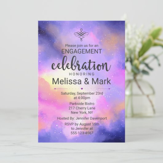 水クール色宇宙婚約パーティ招待状 招待状 (スタンド正面)