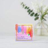 水クール色抽象芸術絵を描アースト（ばちゃばちゃ）跳ねる スクエア名刺 (スタンド正面)