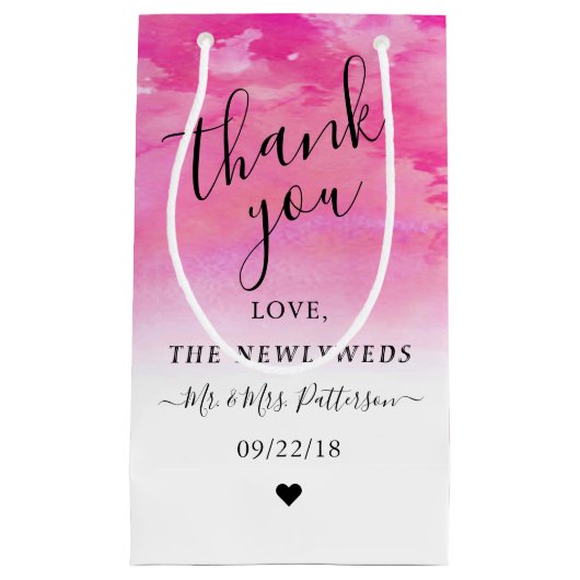 水グラデーション色の結婚ありがとう抱き枕 – ピンク スモールペーパーバッグ (正面)