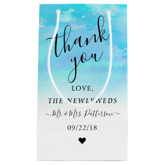 水グラデーション色の結婚ありがとう抱き枕 – 青 スモールペーパーバッグ (正面)