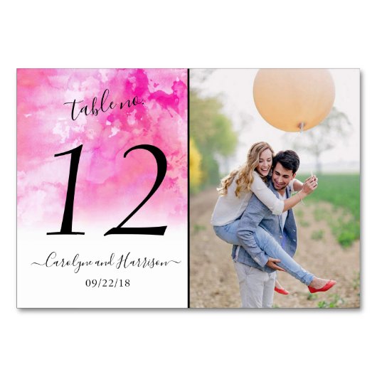 水グラデーション色の結婚テーブル番号カード – ピンク テーブルナンバー (正面)