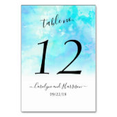 水グラデーション色の結婚テーブル番号カード – 青 テーブルナンバー (裏面)