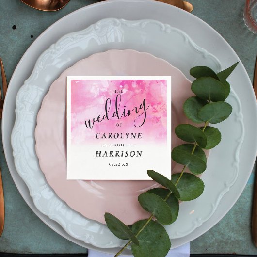 水グラデーション色の結婚紙ナプキン – ピンク スタンダードカクテルナプキン