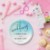 水グラデーション色の結婚紙プレート – 青 ペーパープレート (パーティー)