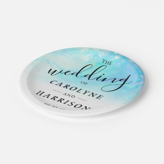 水グラデーション色の結婚紙プレート – 青 ペーパープレート (アングル)
