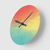 水グラデーション色テクスチャ – ティール（緑がかった色）、黄色、サンゴ ラウンド壁時計 (傾斜)