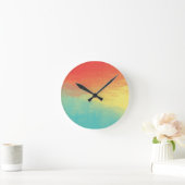 水グラデーション色テクスチャ – ティール（緑がかった色）、黄色、サンゴ ラウンド壁時計 (ホーム)