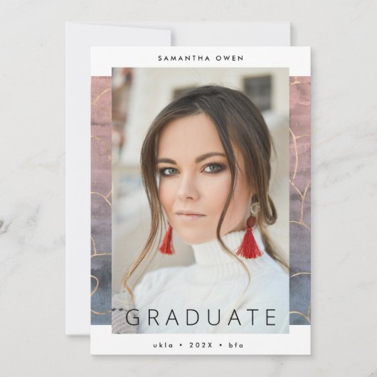 水グラデーション色モダン金箔ユニ大理石 案内状 (正面)