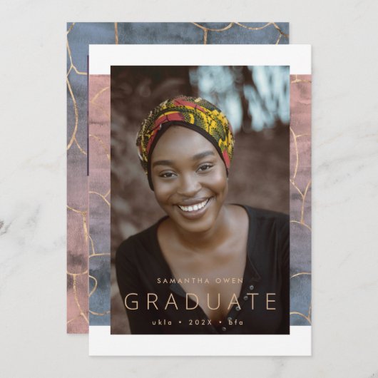 水グラデーション色モダン金箔大理石グラード 案内状 (正面/裏面)