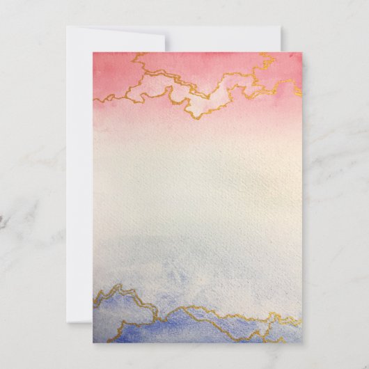 水グラデーション色結婚ピンクと青 招待状 (裏面)