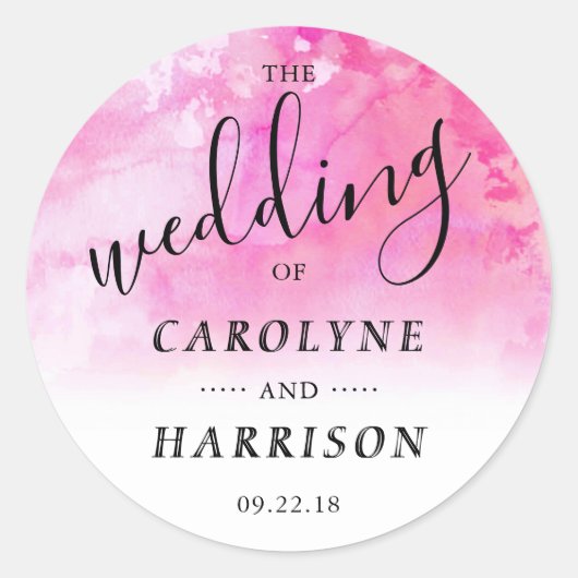 水グラデーション色結婚式の引き出物シール – ピンク ラウンドシール (正面)