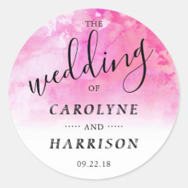 水グラデーション色結婚式の引き出物シール – ピンク ラウンドシール