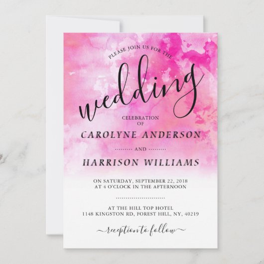 水グラデーション色結婚式招待状 – ピンク 招待状 (正面)