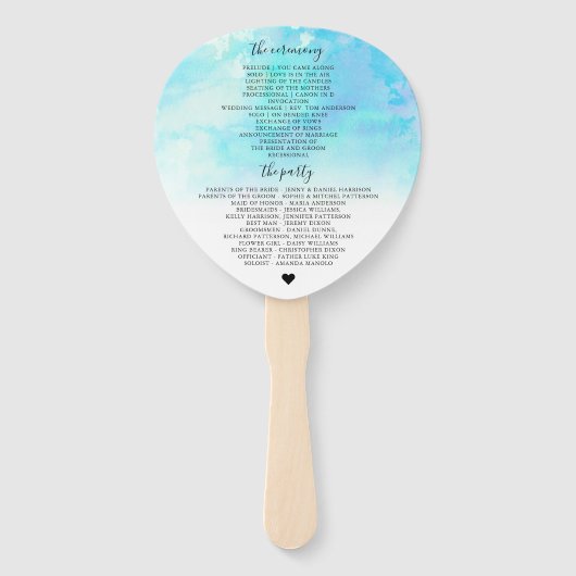 水グラデーション色結婚式 プログラムハンドファン – 青 ハンドファン (裏面)
