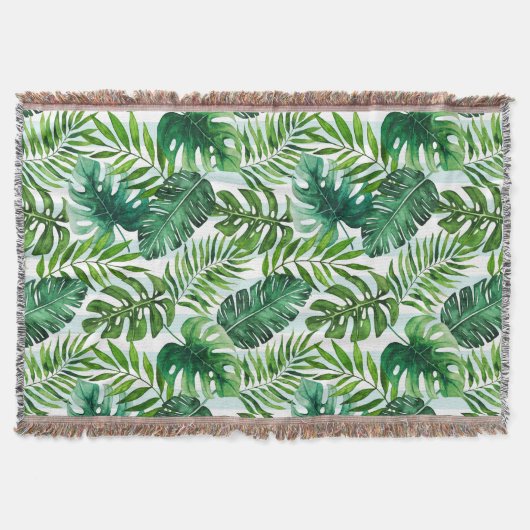 水コンテンポラリー色熱帯葉緑 スローブランケット (正面)