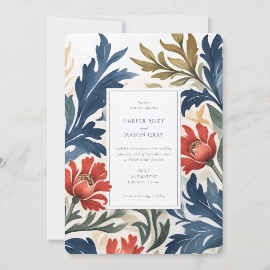 水コンテンポラリー色花模様結婚式招待状 招待状 (正面)