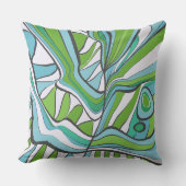 水サイケデリック葉式式ブルーグリーン クッション (正面)