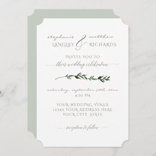 水シンプルのミニマル葉緑 招待状 (正面/裏面)