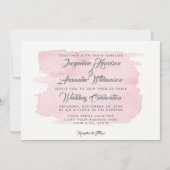 水シンプル彩ピンクの筆モダン跡 招待状 (正面)