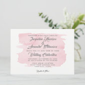 水シンプル彩ピンクの筆モダン跡 招待状 (スタンド正面)