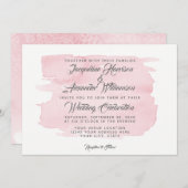 水シンプル彩ピンクの筆モダン跡 招待状 (正面/裏面)