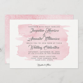 水シンプル彩ピンクの筆モダン跡 招待状