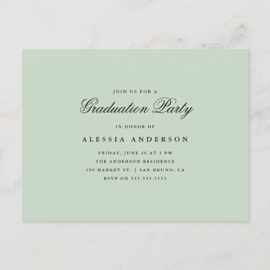 水シンプル彩緑フローラ卒業パーティー インビテーションポストカード (裏面)