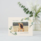 水シンプル彩緑フローラ卒業パーティー インビテーションポストカード (スタンド正面)