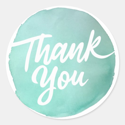 水シンプル色の円ありがとうスクリプト ラウンドシール (正面)