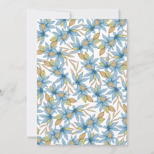 水シンプル色の茶色の青フローラ日付を保存 招待状 (裏面)