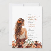 水シンプル色テラコッタ花結婚のガウン 招待状 (正面)