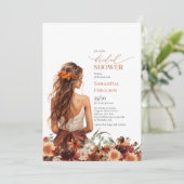 水シンプル色テラコッタ花結婚のガウン 招待状 (スタンド正面)