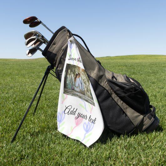 水シンプル色ピンクの青い花は日付を保存 ゴルフタオル (グリーン)