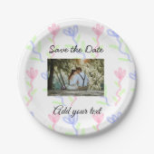 水シンプル色ピンクブルーフラワー、日付保存   ペーパープレート (正面)