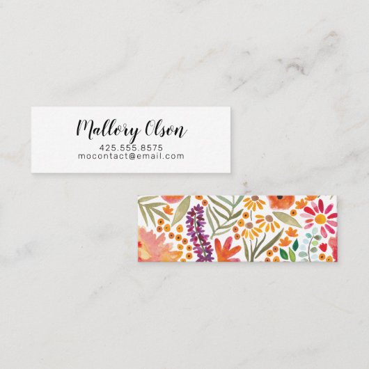 水シンプル色フローラミニ通話カード スキニー名刺 (正面/裏面)