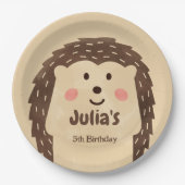 水シンプル色ヘッジホッグ誕生日 ペーパープレート (正面)