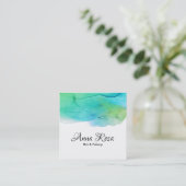 *~*水シンプル色抽象芸術アクアモダンブルー スクエア名刺 (スタンド正面)