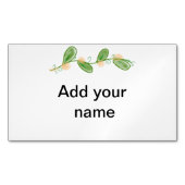 水シンプル色緑葉モノグラム追加ネームtex マグネット名刺 (正面)