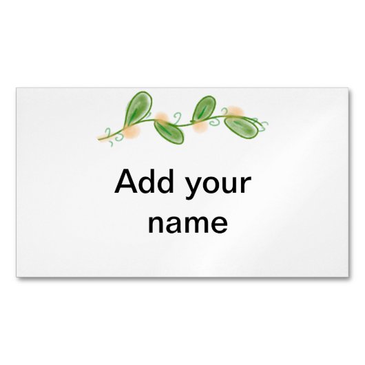 水シンプル色緑葉モノグラム追加ネームtex マグネット名刺 (正面)