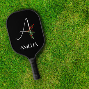 水シンプル色花文字A黒 ピックルボールラケット