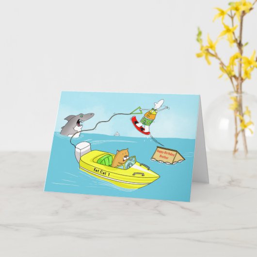 水スキーおもしろいハッピーバースデーブラザーカード カード (黄色い花)