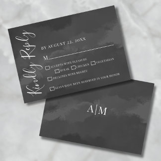 水スタイリッシュエレガント色ブラックウェディングRSVPカード 出欠カード