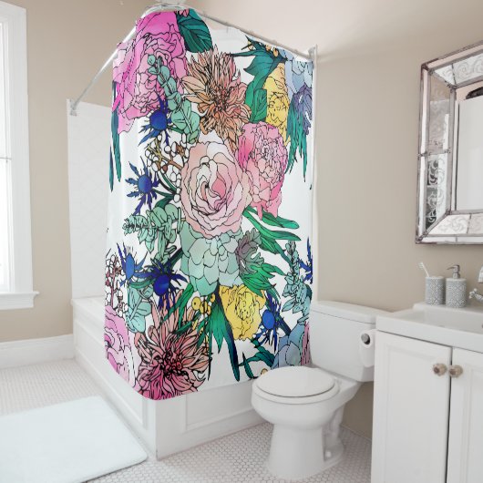 水スタイリッシュカラフル彩花模様 シャワーカーテン (インサイチュ)