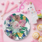 水スタイリッシュカラフル彩花模様 ペーパープレート (パーティー)